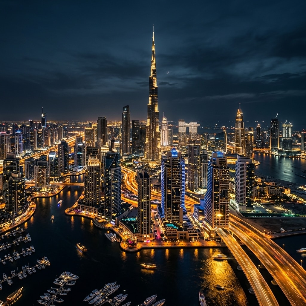 Dubaï skyline de nuit